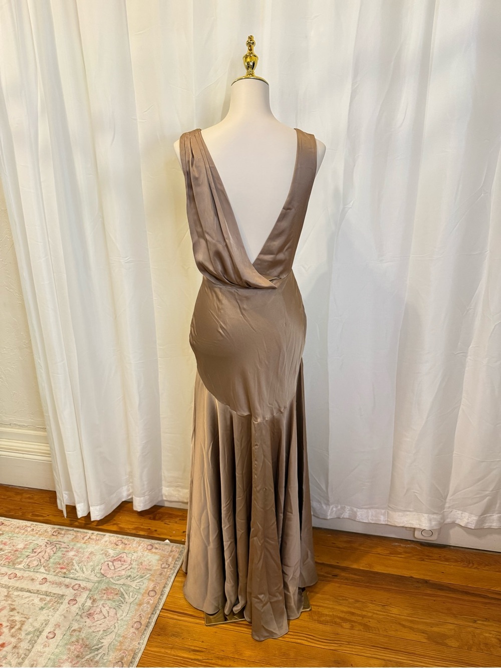 Free People Satin V-Neck Maxi Dress in Taupe - Picture 2 of 3